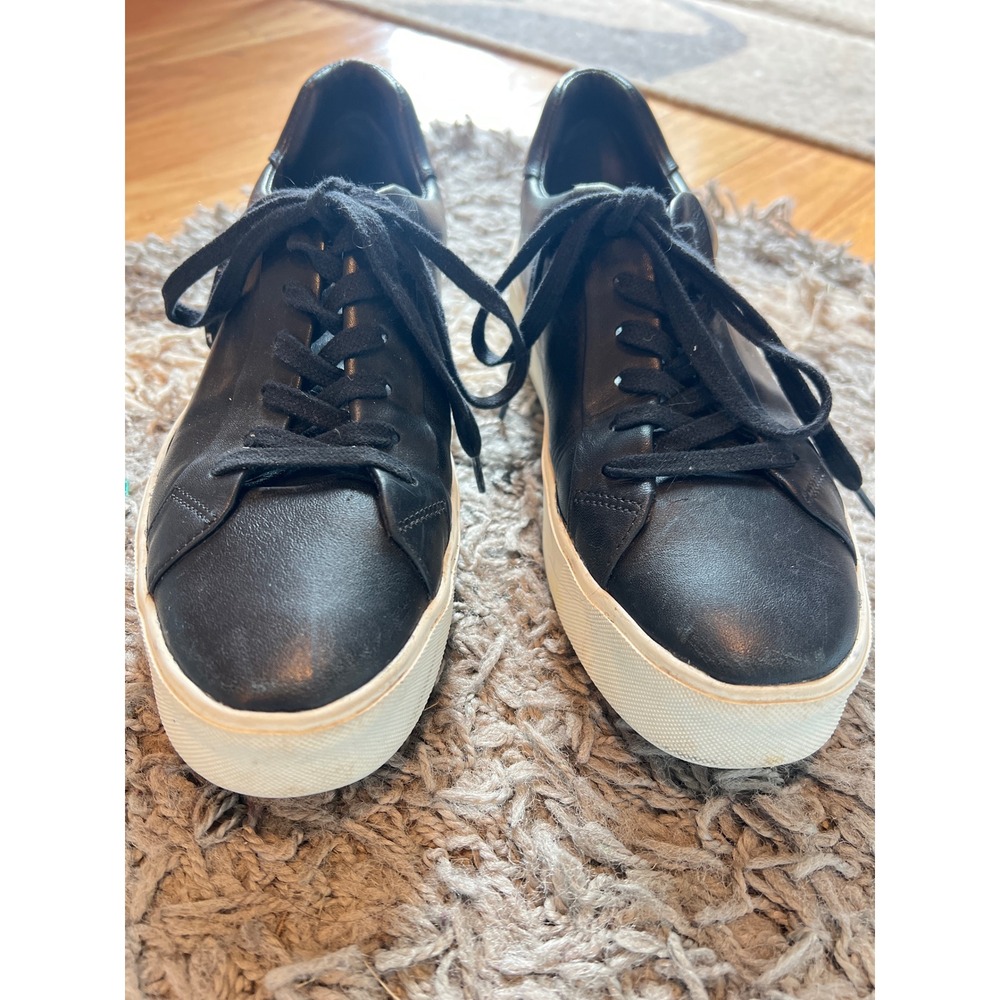 Vince Grand Black Leather Platform Sneakers Low Top Lace Up Womens 7.5 EUR 37.5